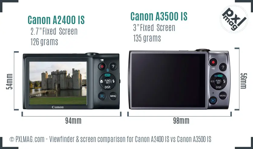 Canon A2400 IS vs Canon A3500 IS Screen and Viewfinder comparison