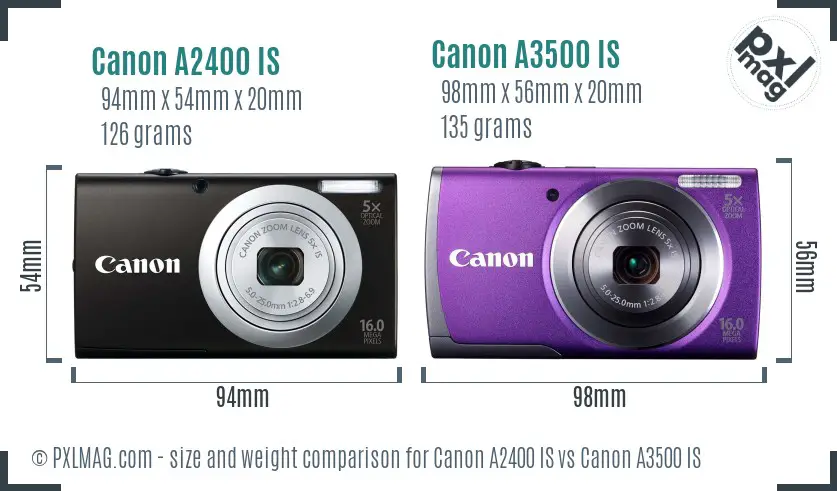 Canon A2400 IS vs Canon A3500 IS size comparison