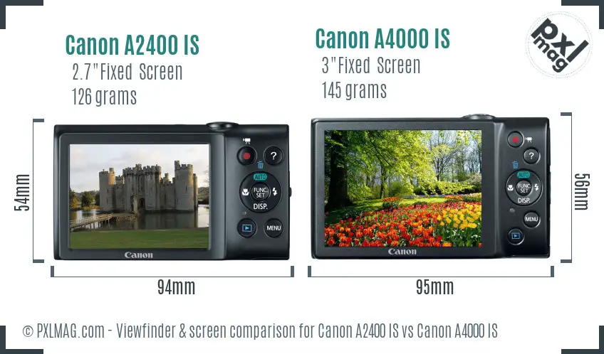 Canon A2400 IS vs Canon A4000 IS Screen and Viewfinder comparison