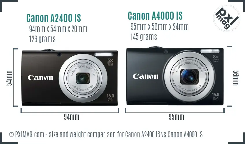 Canon A2400 IS vs Canon A4000 IS size comparison