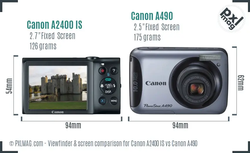 Canon A2400 IS vs Canon A490 Screen and Viewfinder comparison