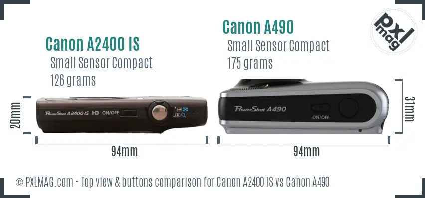 Canon A2400 IS vs Canon A490 top view buttons comparison
