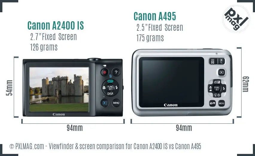 Canon A2400 IS vs Canon A495 Screen and Viewfinder comparison