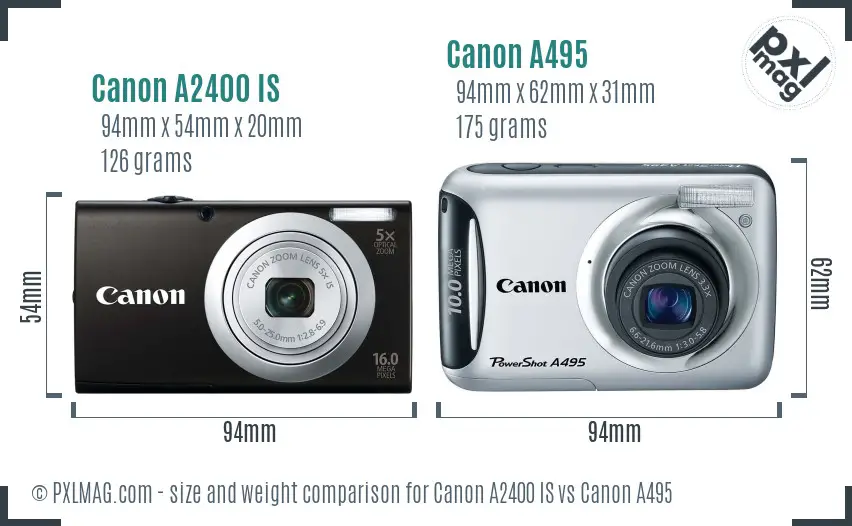 Canon A2400 IS vs Canon A495 size comparison