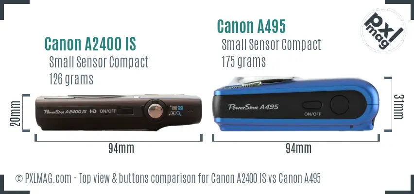 Canon A2400 IS vs Canon A495 top view buttons comparison