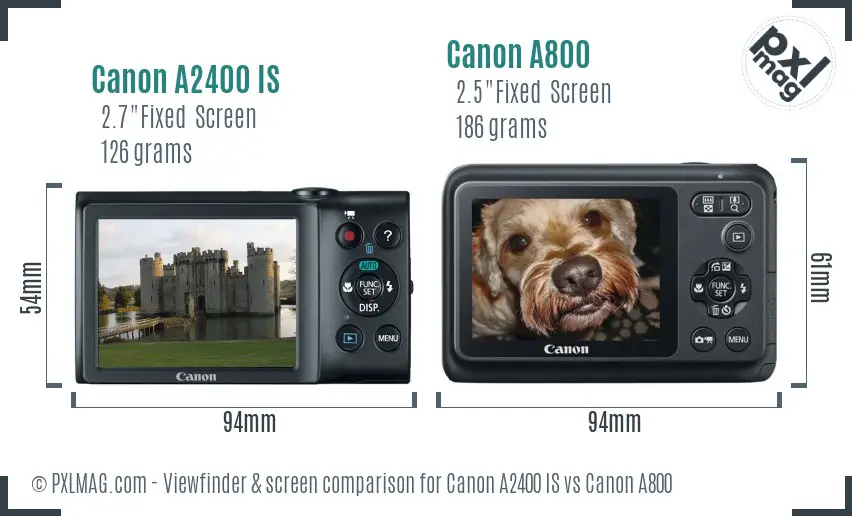 Canon A2400 IS vs Canon A800 Screen and Viewfinder comparison