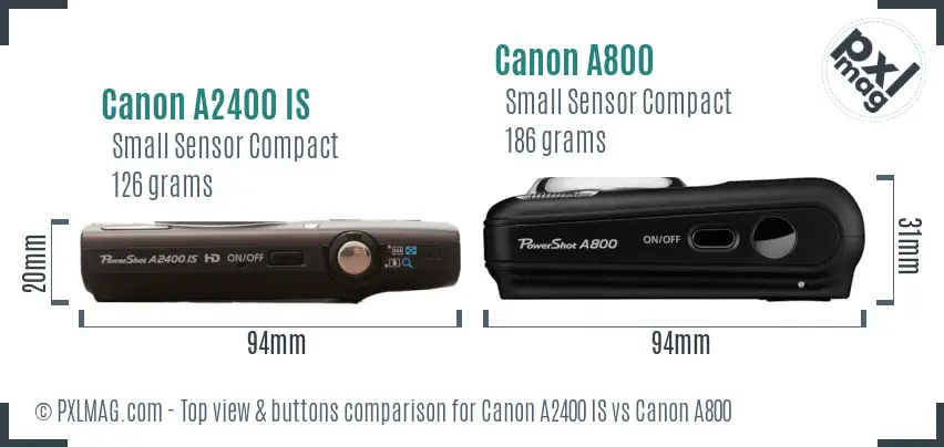 Canon A2400 IS vs Canon A800 top view buttons comparison