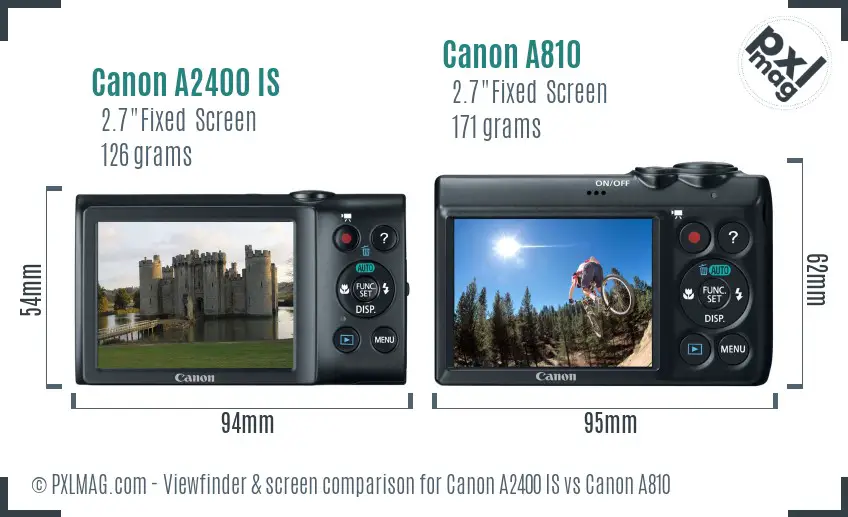 Canon A2400 IS vs Canon A810 Screen and Viewfinder comparison