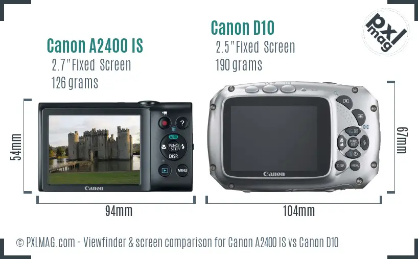 Canon A2400 IS vs Canon D10 Screen and Viewfinder comparison