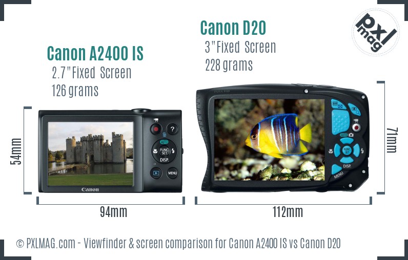 Canon A2400 IS vs Canon D20 Screen and Viewfinder comparison