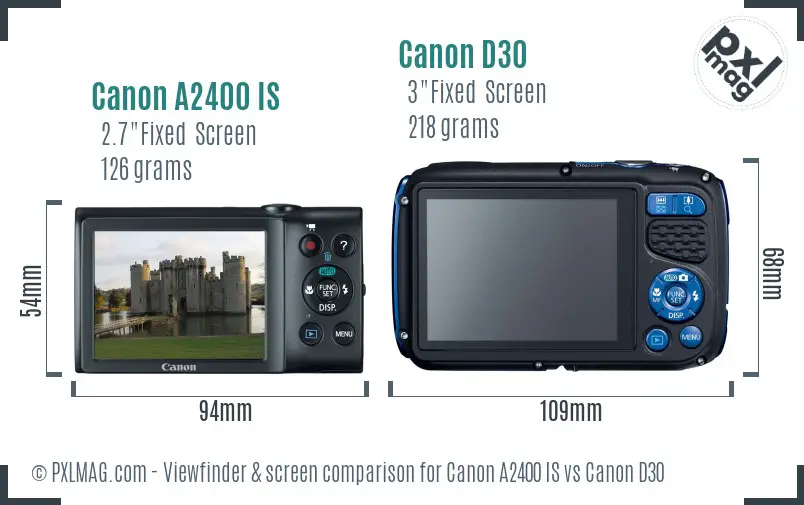 Canon A2400 IS vs Canon D30 Screen and Viewfinder comparison