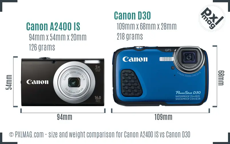 Canon A2400 IS vs Canon D30 size comparison