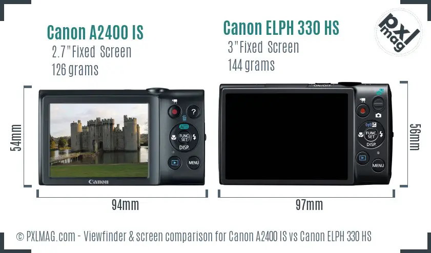 Canon A2400 IS vs Canon ELPH 330 HS Screen and Viewfinder comparison