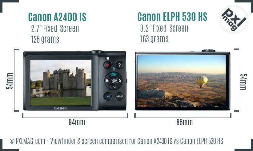 Canon A2400 IS vs Canon ELPH 530 HS Screen and Viewfinder comparison