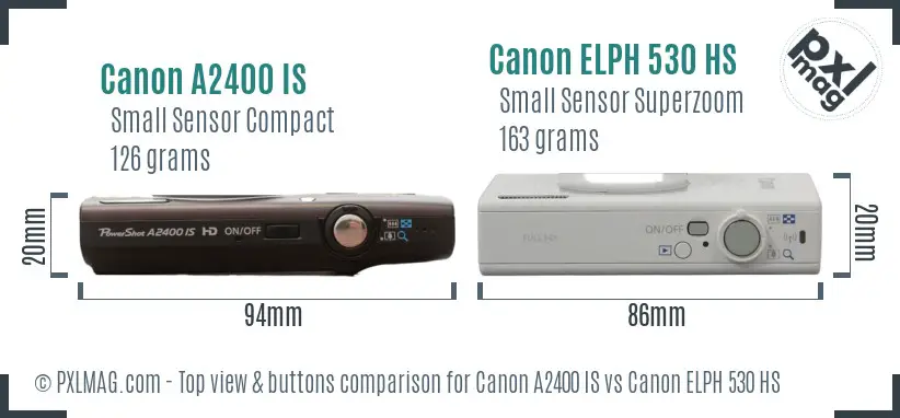 Canon A2400 IS vs Canon ELPH 530 HS top view buttons comparison