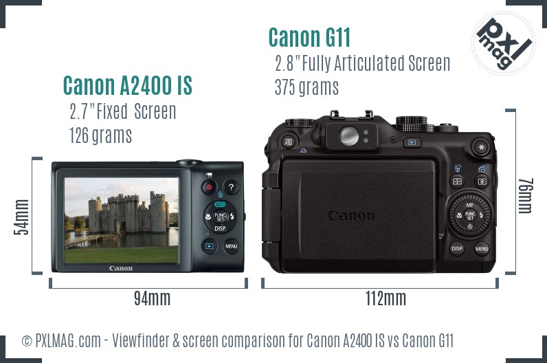 Canon A2400 IS vs Canon G11 Screen and Viewfinder comparison