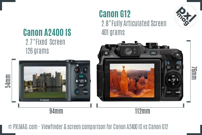 Canon A2400 IS vs Canon G12 Screen and Viewfinder comparison