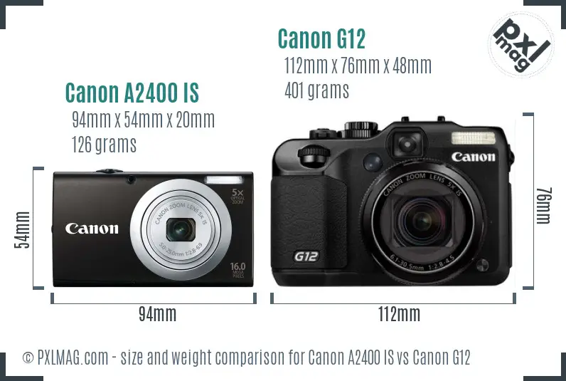 Canon A2400 IS vs Canon G12 size comparison