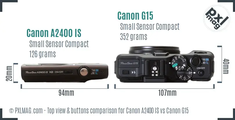 Canon A2400 IS vs Canon G15 top view buttons comparison