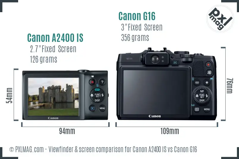 Canon A2400 IS vs Canon G16 Screen and Viewfinder comparison