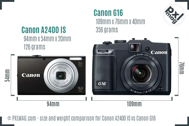Canon A2400 IS vs Canon G16 size comparison