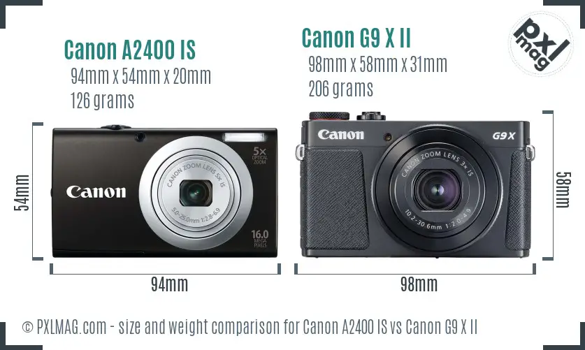 Canon A2400 IS vs Canon G9 X II size comparison