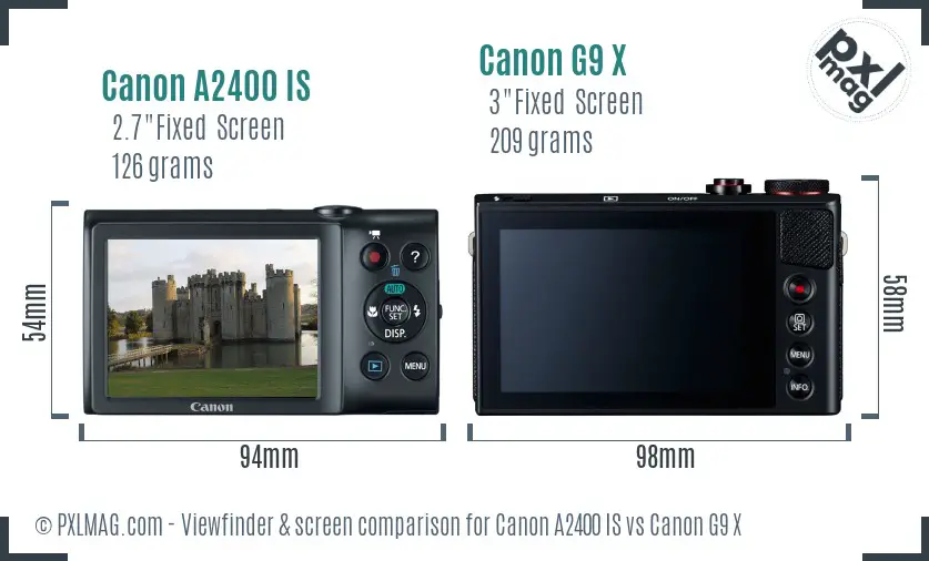 Canon A2400 IS vs Canon G9 X Screen and Viewfinder comparison Canon A2400 IS vs Canon G9 X Screen and Viewfinder comparison