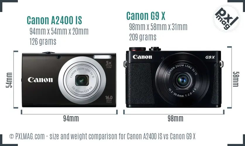 Canon A2400 IS vs Canon G9 X size comparison Canon A2400 IS vs Canon G9 X size comparison