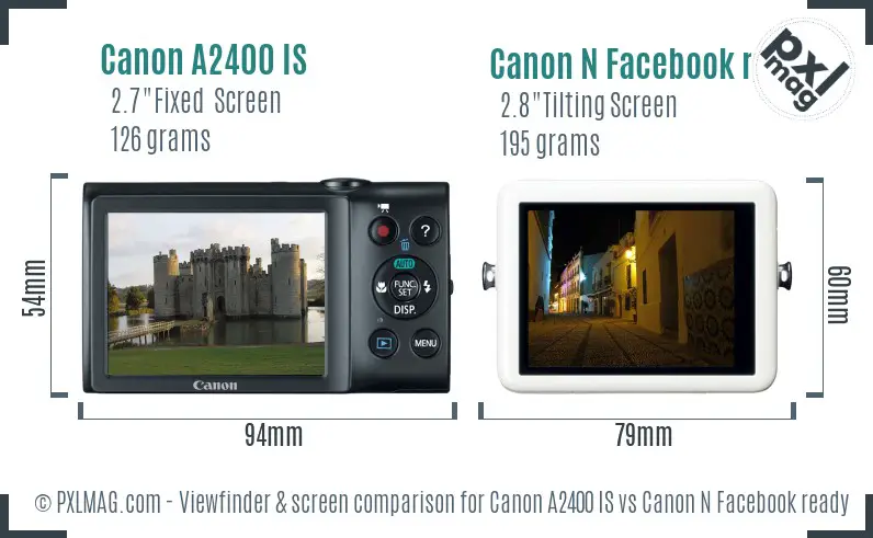 Canon A2400 IS vs Canon N Facebook ready Screen and Viewfinder comparison Canon A2400 IS vs Canon N Facebook ready Screen and Viewfinder comparison