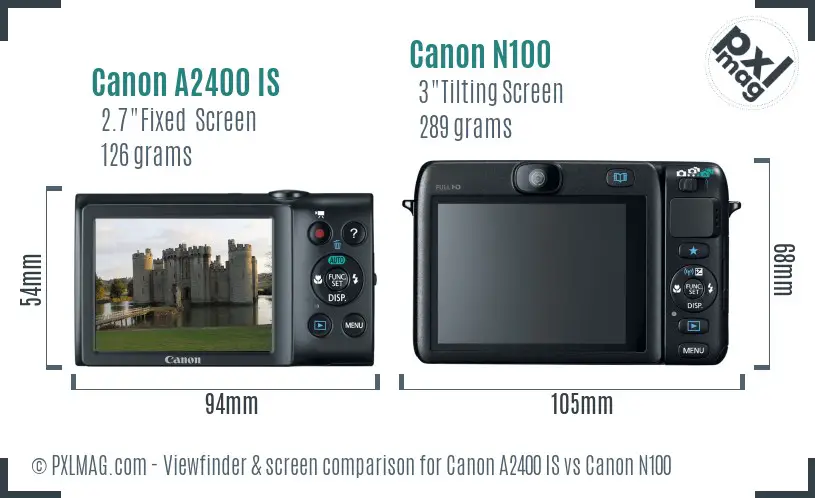 Canon A2400 IS vs Canon N100 Screen and Viewfinder comparison