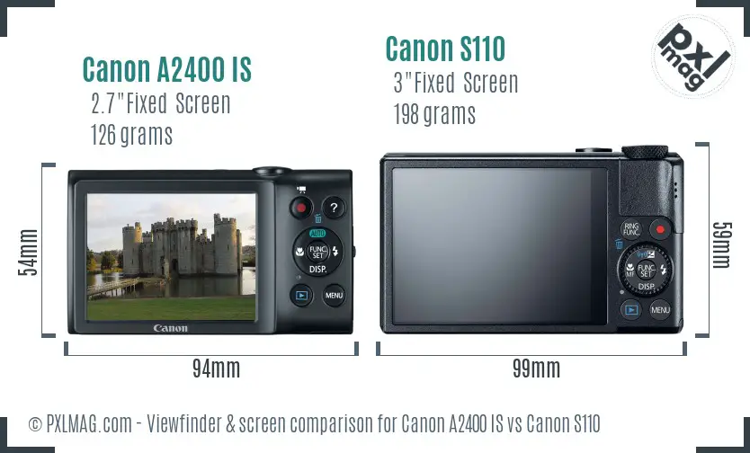 Canon A2400 IS vs Canon S110 Screen and Viewfinder comparison