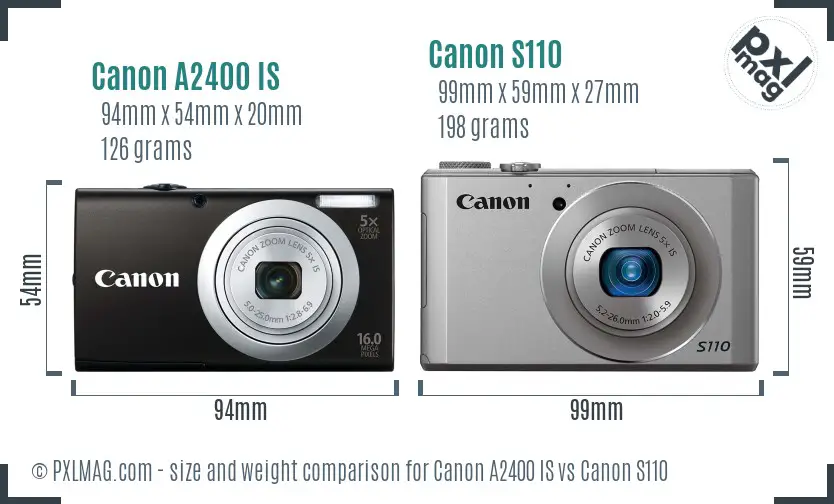 Canon A2400 IS vs Canon S110 size comparison