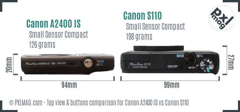 Canon A2400 IS vs Canon S110 top view buttons comparison