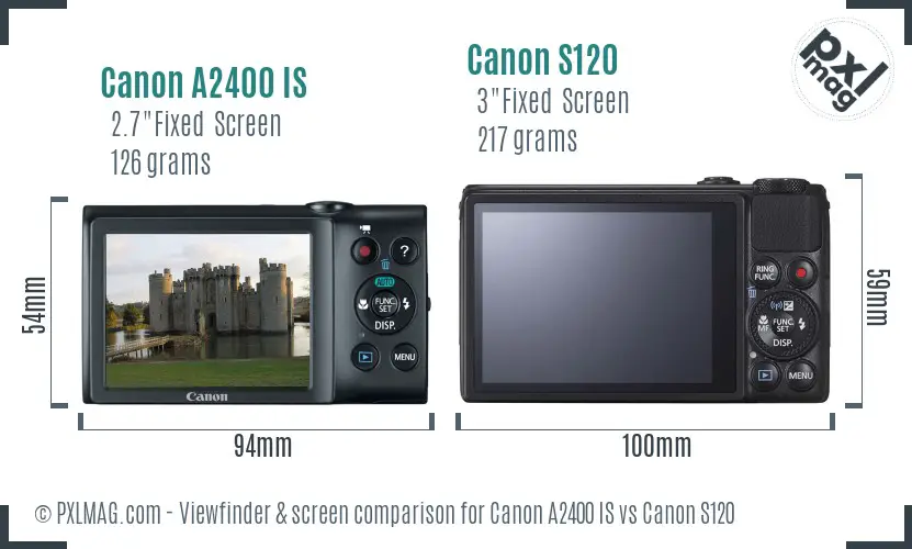 Canon A2400 IS vs Canon S120 Screen and Viewfinder comparison