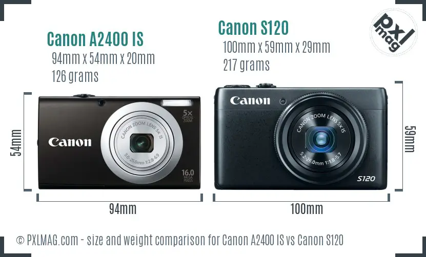 Canon A2400 IS vs Canon S120 size comparison