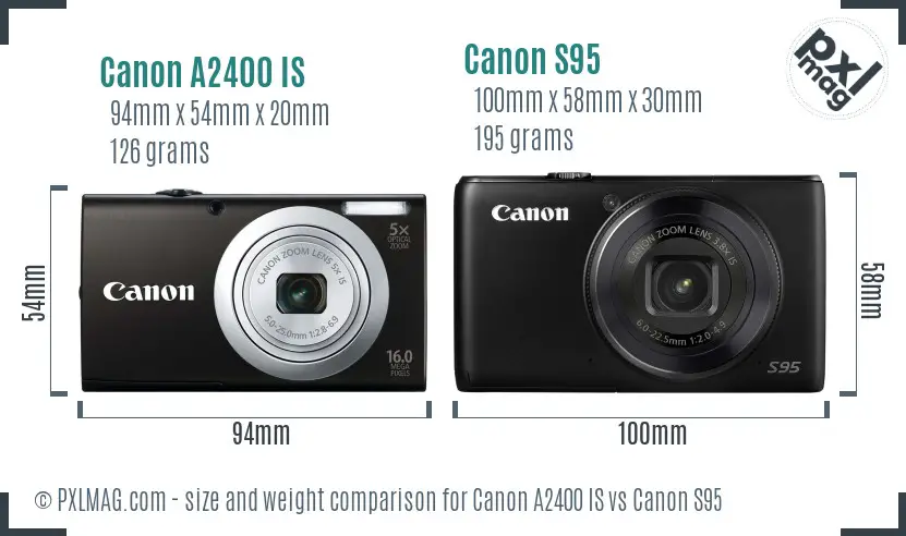 Canon A2400 IS vs Canon S95 size comparison