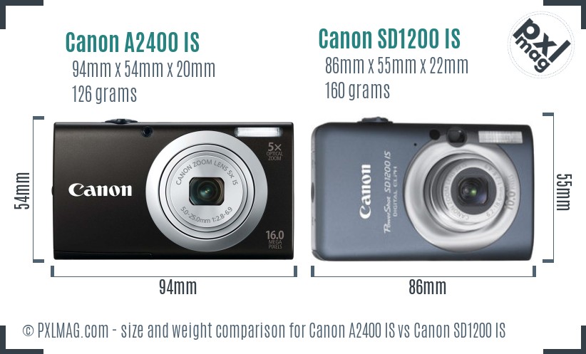 Canon A2400 IS vs Canon SD1200 IS size comparison