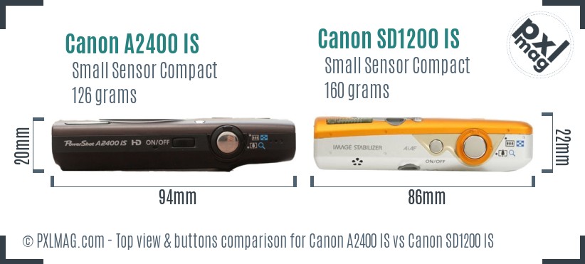 Canon A2400 IS vs Canon SD1200 IS top view buttons comparison