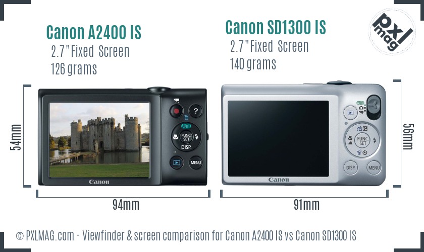 Canon A2400 IS vs Canon SD1300 IS Screen and Viewfinder comparison