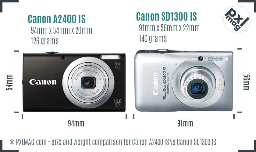 Canon A2400 IS vs Canon SD1300 IS size comparison