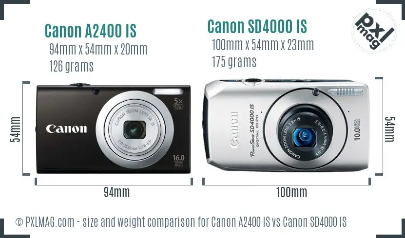 Canon A2400 IS vs Canon SD4000 IS size comparison