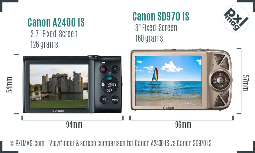 Canon A2400 IS vs Canon SD970 IS Screen and Viewfinder comparison