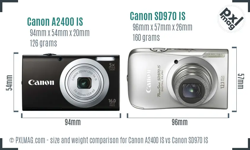 Canon A2400 IS vs Canon SD970 IS size comparison