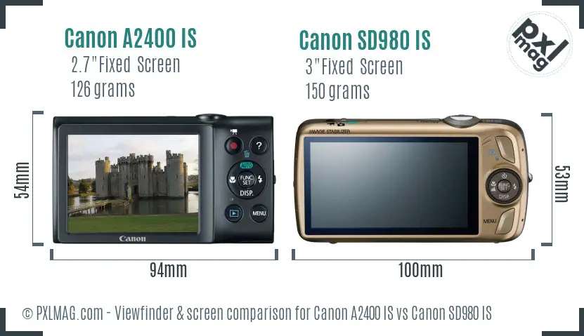 Canon A2400 IS vs Canon SD980 IS Screen and Viewfinder comparison