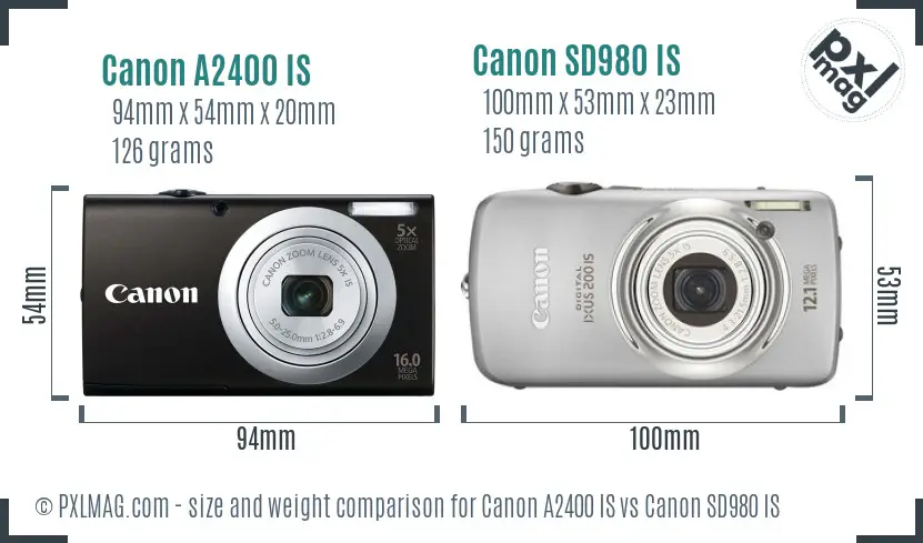 Canon A2400 IS vs Canon SD980 IS size comparison Canon A2400 IS vs Canon SD980 IS size comparison