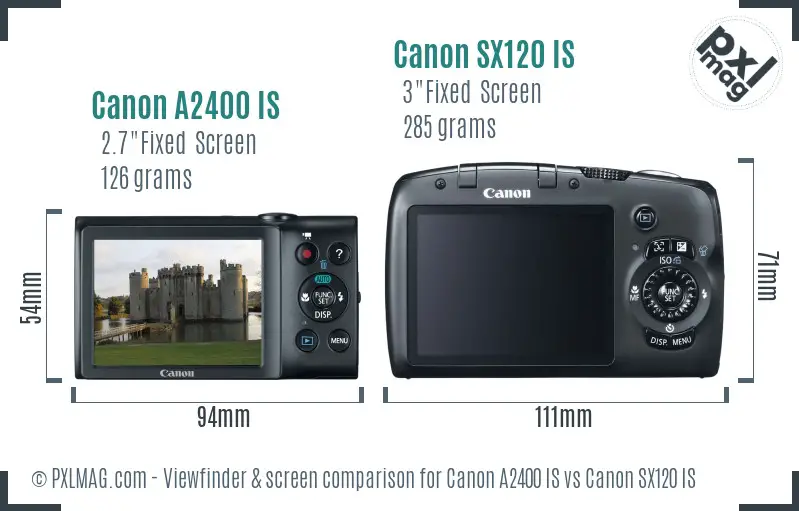 Canon A2400 IS vs Canon SX120 IS Screen and Viewfinder comparison