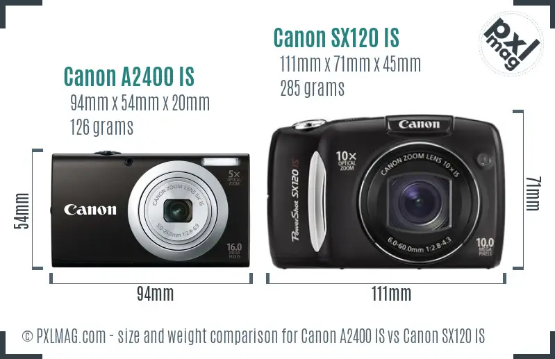 Canon A2400 IS vs Canon SX120 IS size comparison