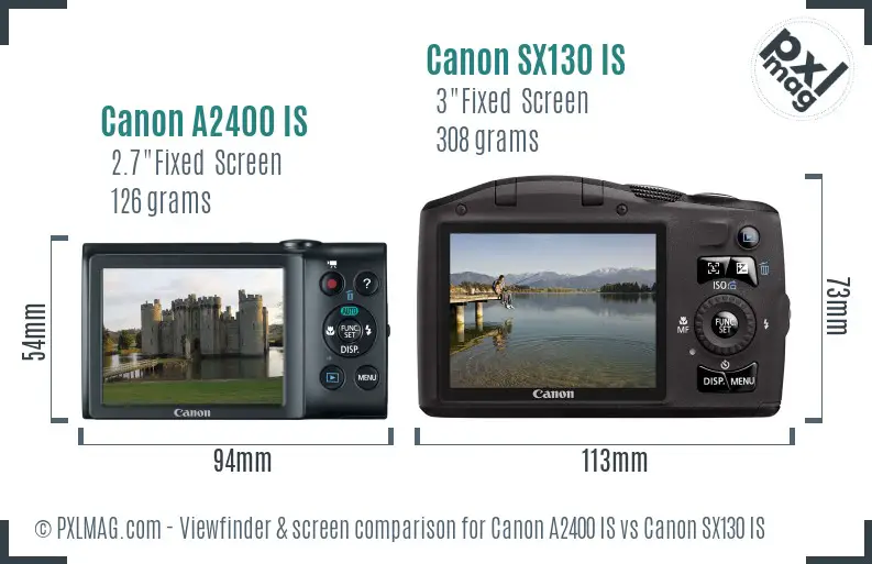 Canon A2400 IS vs Canon SX130 IS Screen and Viewfinder comparison