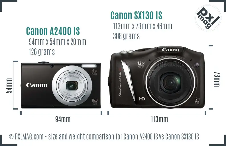 Canon A2400 IS vs Canon SX130 IS size comparison