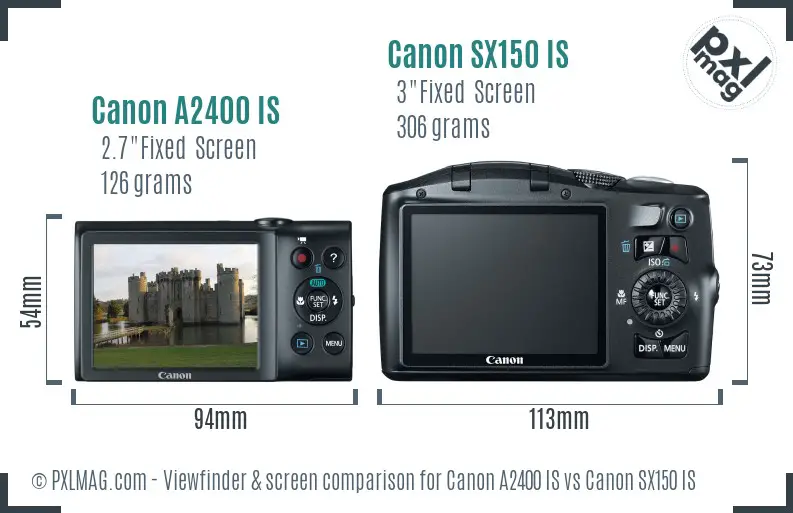 Canon A2400 IS vs Canon SX150 IS Screen and Viewfinder comparison Canon A2400 IS vs Canon SX150 IS Screen and Viewfinder comparison